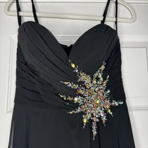 Vintage Jovani Black Strapless Evening Gown Crystal Rhinestone Detail Size Small